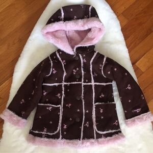 Osh Kosh Kids' Brown and Pink Hooded Suede Textured Jacket